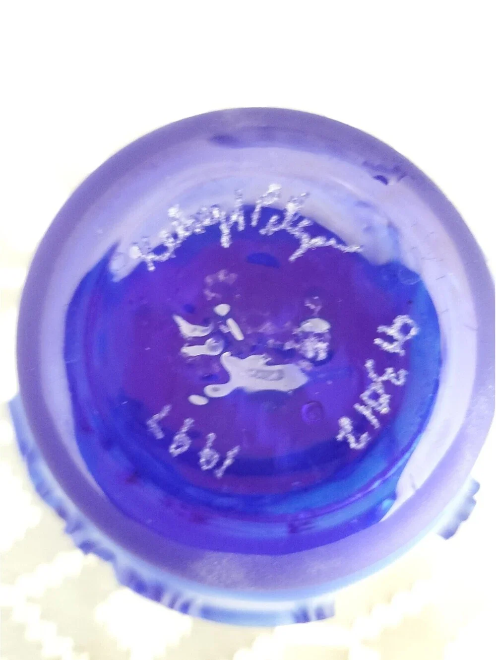 Vtg Blue Cameo Glass Candle Holder,signed